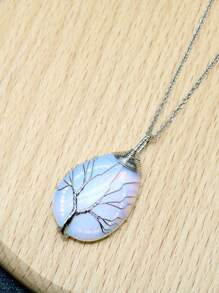 1PC Tree Of Life Crystals Necklace Pendant Water Drop Natural Stone Wire Wrap Rose Amethysts Quartz Crystal Tiger Eye Necklace Pendant