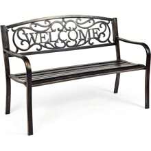 Garden Bench With Written Welcome, 3 Seater Park Bench, Rest Bench, Made Of Cast Iron, With Backrest And Armrest, Weatherproof, Can Hold 320 Kg, For Garden, Park And More (Welcome Bronze) - Brown - View 1