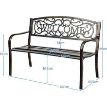 Garden Bench With Written Welcome, 3 Seater Park Bench, Rest Bench, Made Of Cast Iron, With Backrest And Armrest, Weatherproof, Can Hold 320 Kg, For Garden, Park And More (Welcome Bronze) - Brown - View 5