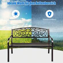 Garden Bench With Written Welcome, 3 Seater Park Bench, Rest Bench, Made Of Cast Iron, With Backrest And Armrest, Weatherproof, Can Hold 320 Kg, For Garden, Park And More (Welcome Bronze) - Brown - View 2