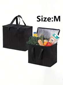 大容量保温购物袋，可重复使用，软质保冷袋，冷热食品外卖袋，轻便耐用，结实拉链，可折叠，可直立放置，适合夏季旅行、度假、学校用品、露营和户外活动 - 黑色 - 查看 2