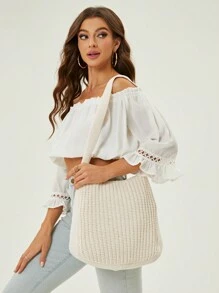 ENBEI Summer Vacation Beach Beach Bag, Fashionable And Elegant Crochet Handbag, Crossbody Bag Large Capacity Women's Shoulder Bag, Great For Summer, Vacation And Daily Use, Travel Essential For College Students, Business Casual Women Mother's Day Gift, Teacher's Day Gift, Wedding Bridesmaid Gift