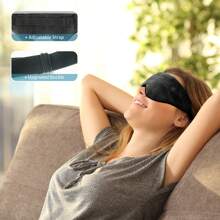 Blackout Weighted Eye Mask With Removable Inner For Heating/Cold, Soft Plush Cotton - Black - View 5