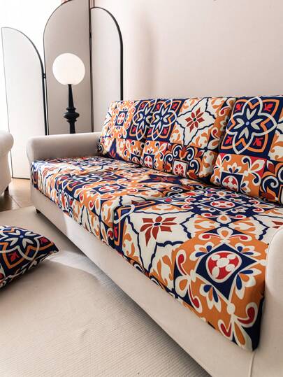 1 Pièce Housse De Canapé Élastique En Tissu De Soie De Lait Style Bohémien Et Rural, Pour La Décoration De La Maison, Anti-poussière, Anti-rayures, Universelle Pour Les Quatre Saisons