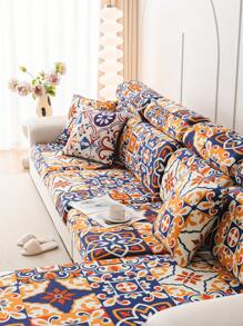 1 Pieza Cubierta Elástica Para Sofá, Cubre De Sofá De Tela De Seda Con Estilo Bohemio Y Ruralpara Decoración Del Hogar, Antipolvo, Antisratch, Universal Para Las Cuatro Estaciones