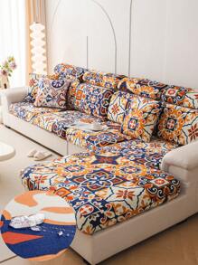 1 Pieza Cubierta Elástica Para Sofá, Cubre De Sofá De Tela De Seda Con Estilo Bohemio Y Ruralpara Decoración Del Hogar, Antipolvo, Antisratch, Universal Para Las Cuatro Estaciones