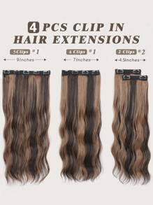 Clip In Hair Extensions, 20 In Long Wavy Synthetic Fiber Hair Extensions Clip Ins Thick Soft Synthetic Clip In Hairpieces For Women Girls Daily Use Party(Dark Brown)(Light Brown) - Piano Color - View 4