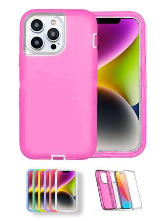 1pc Pink Matte Clear Heavy Duty Shockproof Full Body Protective Three-In-One Phone Case Compatible With IPhone, Samsung, Moto, Etc.