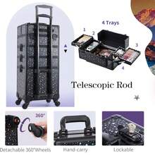 Stagiant 4 In 1 Large Capacity Rolling Wheels Makeup Trolley, Large Capacity Travel Trolley With Rolling Wheels Hair Salon Travel Trolley, Random Color - Multicolor - View 4