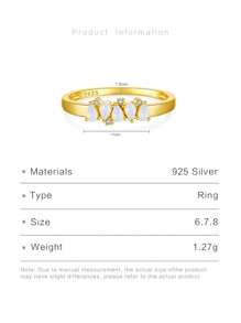 1 件豪华优雅 925 纯银不对称梨形方晶锆石戒指，适合女士，周年纪念礼物 - 金色 - 查看 5