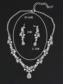 Bộ 3 chiếc/Bộ vòng cổ và hoa tai hình hoa bạc cho nữ, Quà tặng ngày lễ tình nhân, Bộ trang sức cưới/tiệc/cô dâu Valentine - Bạc - Xem 4