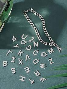 1只時尚不銹鋼26個字母吊墜兒童個性化名字首飾,耐用,男孩受歡迎的禮物 - 銀色 - 查看 2