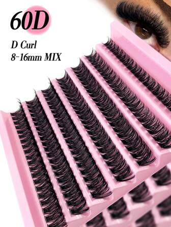 Miss Wink 60D 蓬松卷翘睫毛，4/7/10排，8-16mm 混合长度，80/140/200 片，0.07mm D 卷曲，防水，水貂毛，欧美自然 3D 风格，便携，DIY，适合日常化妆和重要场合 睫毛簇，睫毛簇，单根睫毛，睫毛，假睫毛