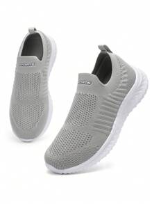 STQ Womens Slip On Trainers With Memory Foam Ladies Casual Shoes - Grey - View 1