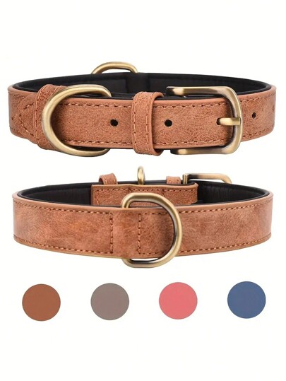 Cp250-1 Colorblock Retro Leather Pet Collar, Anti-Explosion & Shock-Absorbing, Adjustable For Medium/Large Dogs, Dog Traction