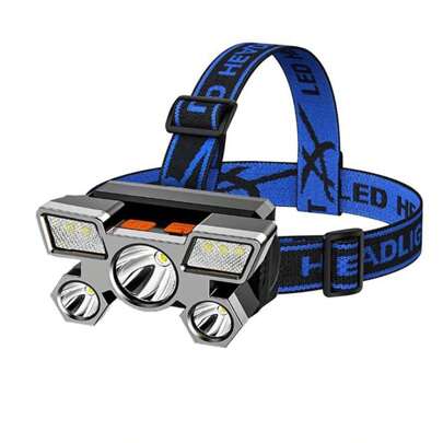 1pc Super Bright 5-Head Led Flashlight Fishing Headlight Hiking Light,Waterproof Rechargeable Long Distance Hanging Style Mining Lamp For Camping, Running, Fishing, Hiking, Reading, Outdoor Sports