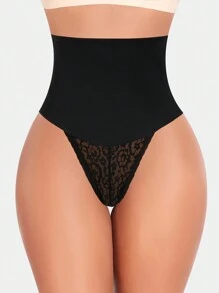 1 件女士塑身衣丁字裤高腰塑身衣丁字裤蕾丝塑身衣 - 黑色 - 查看 1