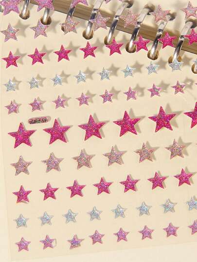 Pink & White 3D Glitter Star Stickers, Ins Crystal Rhinestone Diary Decoration Stickers Back To School