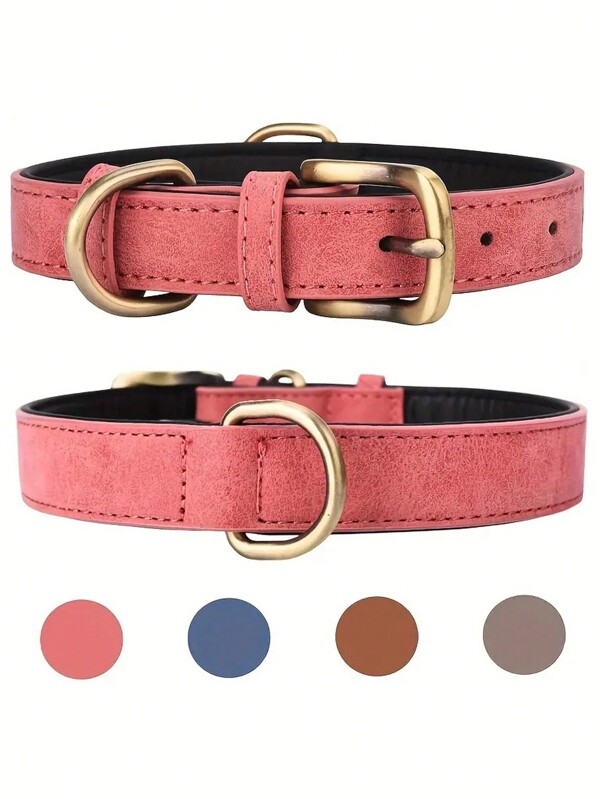 Cp250-1 Color-Blocked Vintage Leather Pet Collar Anti-Shock Adjustable Collar For Medium And Large Breed Dogs