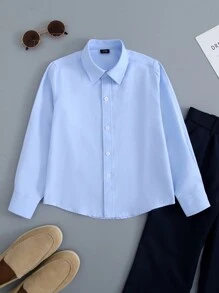 Tween Boy Blue Shirt, Classic Formal Wear For School Start, Graduation Season, Performances, Parties, Holidays