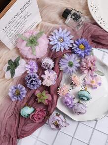 Paquete de 21/42 piezas de materiales de flores artificiales azules y púrpura de simulación - Conjunto de materiales para manualidades DIY, accesorios para el cabello antiguos, tocados nupciales, decoración del hogar para fiestas