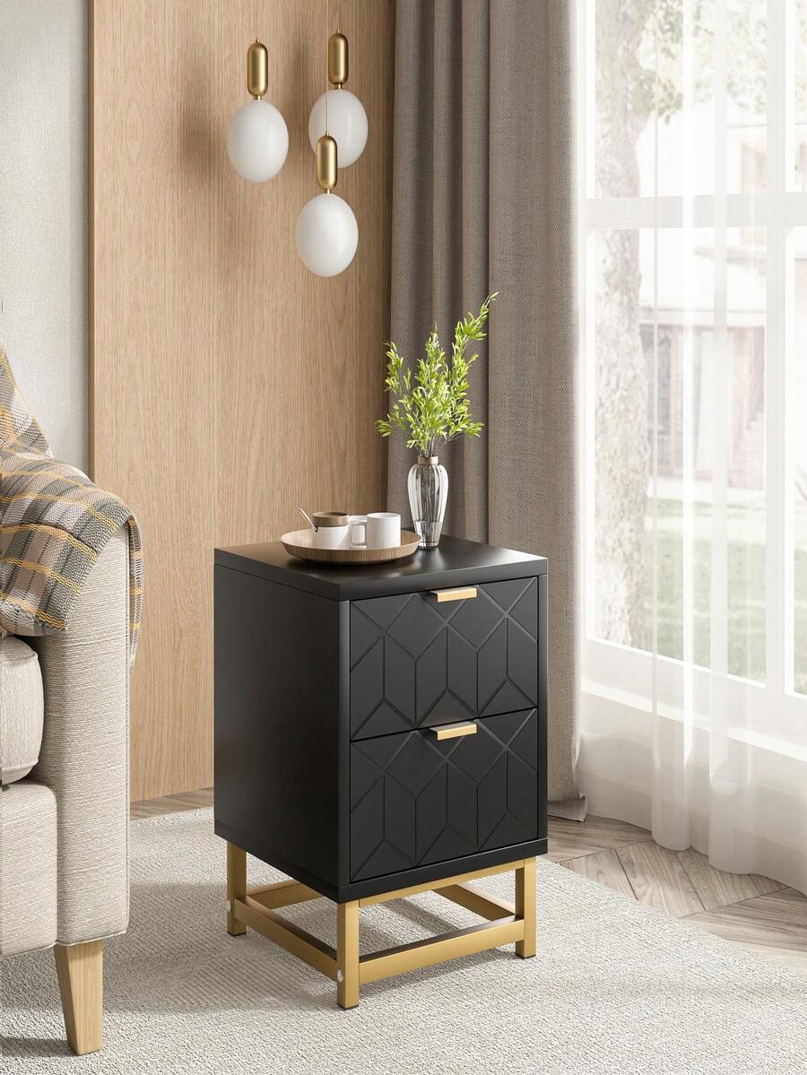 2 Drawer Nightstand, Clothes Storage Cabinet With Drawers, Modern Wide Chest Of Drawers, Tall Storage Chest, Nightstand For Bedroom, Closet, Entryway - màu đen - Xem 1