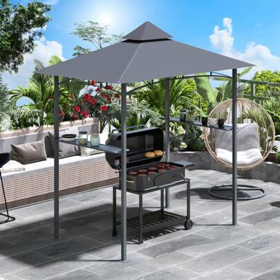 Outsunny 2.5M (8ft) New Double-Tier BBQ Gazebo Grill Canopy Barbecue Tent Shelter Patio Deck Cover