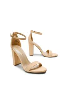 Women Elegant High Heel Sandals Chunky Block Dressy Pump Sandals Ankle Strap Open Toe Classic Heeled Sandals, For Casual And Formal Wear, For Party, Wedding, Prom Valentines - 杏色/牛巴革 - 查看 7