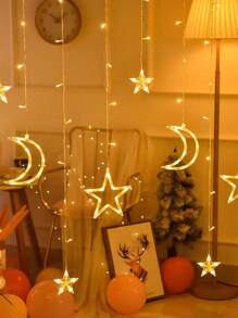 1 Set Of 12 Pieces Twinkling LED Curtain String Lights Star And Moon String Star Moon Lights  Christmas Decoration Lights Suitable For Wedding Valentine's Day Home Garden Bedroom Outdoor Indoor Wall Decoration