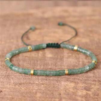 gxtbw 1 Pc Green Aventurine Bead Bracelet, Adjustable , Minimalist Bracelet, Natural Stone Bracelet, Dainty Bracelet,  Gemstone