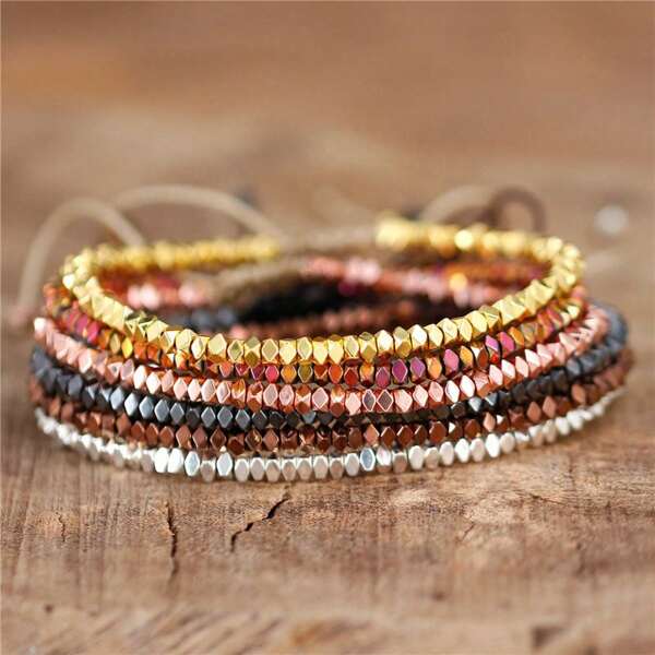 gxtbw 1 Peça Pulseira De Contas De Hematita Simples E Nova Na Moda Com Contas Ajustáveis, Pulseiras Boêmias Minimalistas Com Contas Para Mulheres E Homens