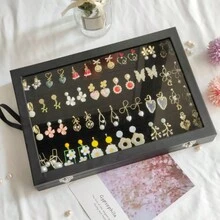 Earring Organizer Tray With Lid, Jewelry Display Tray, Earring Storage Box, Jewelry Showcase, Keep Your Earrings In Order, This Stylish And Practical Earring Tray, Black - Earring Storage Box - View 4