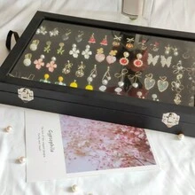 Earring Organizer Tray With Lid, Jewelry Display Tray, Earring Storage Box, Jewelry Showcase, Keep Your Earrings In Order, This Stylish And Practical Earring Tray, Black - Earring Storage Box - View 2