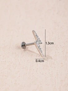 1pc Fashionable Stainless Steel & Diamond Lightning Bolt Stud Earring Suitable For Women's Daily Wear - Lightning - View 9