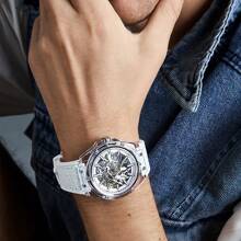 JohnDandy 雙性白色透明錶，附皮革和矽膠錶帶，時尚酷炫的高科技自動機械錶，高品質禮盒包裝，適合日常佩戴和裝飾。 - 白色 - 查看 3