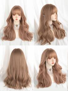 1 peluca larga rizada marrón con flequillo y fibra sintética resistente al calor, 24 pulgadas, natural y realista, perfecta para el uso diario - Marrón - Ver 10