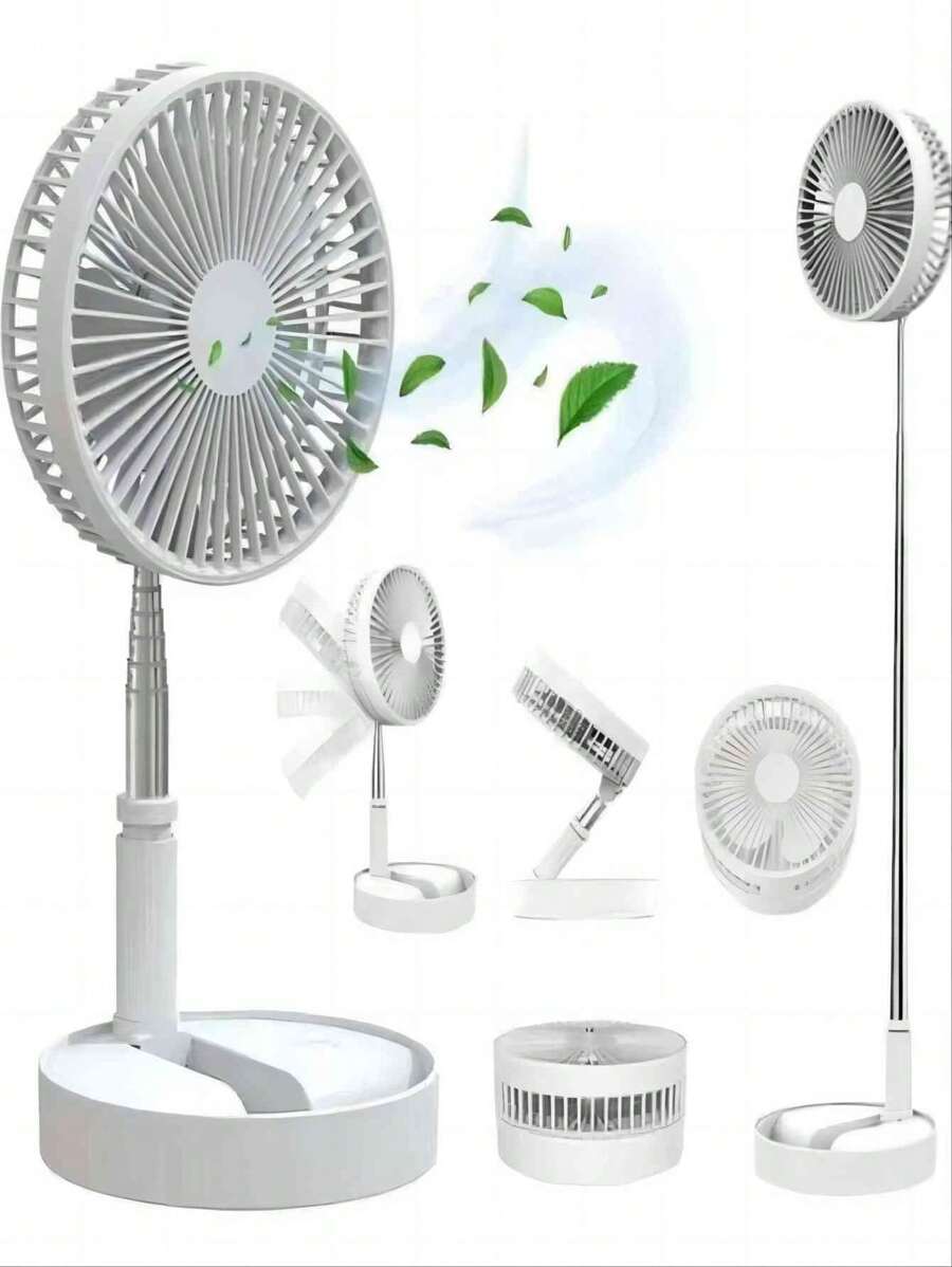 Ventilador Dobrável Portátil Piso Retrátil Usb Ajustável Adequado Para Escritório Ar Livre Viagens Camping - Branco - Visão 1