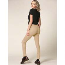 Women's Pull On Legging Ponte Tummy Control Skinny Pant With Pockets - Olive Green - View 3