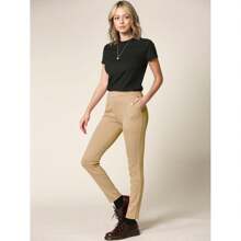 Women's Pull On Legging Ponte Tummy Control Skinny Pant With Pockets - Olive Green - View 2