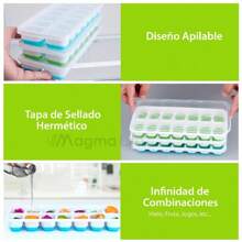 Magma Life Molde para Hielos de Silicona Suave: Conjunto de 4 Moldes Apilables con Tapas, ¡Diseñados para Facilitar el Desmoldado y Añadir un Toque de Diversión con sus Colores Vibrantes! - Multicolor - Ver 5