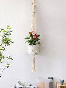 1 Miếng Phong cách Bohemian Dệt thủ công Dây thừng Chậu hoa , Treo Rổ , Thực vật Đồ trang trí Lưới Cái túi , Tua trang trí Đồ trang trí treo - Màu be - Xem 7