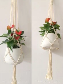 1 Miếng Phong cách Bohemian Dệt thủ công Dây thừng Chậu hoa , Treo Rổ , Thực vật Đồ trang trí Lưới Cái túi , Tua trang trí Đồ trang trí treo - Màu be - Xem 9