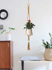 1 Miếng Phong cách Bohemian Dệt thủ công Dây thừng Chậu hoa , Treo Rổ , Thực vật Đồ trang trí Lưới Cái túi , Tua trang trí Đồ trang trí treo - Màu be - Xem 8