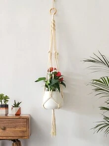 1 Miếng Phong cách Bohemian Dệt thủ công Dây thừng Chậu hoa , Treo Rổ , Thực vật Đồ trang trí Lưới Cái túi , Tua trang trí Đồ trang trí treo - Màu be - Xem 6