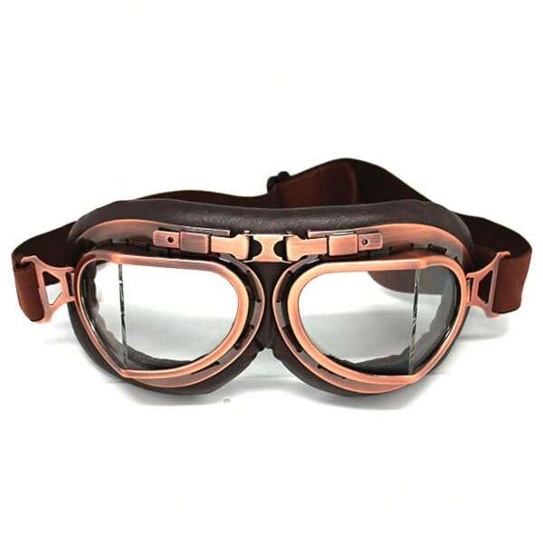 1Storm Motorcycle Scooter Mopeds Goggles Half Helmet Vintage Vespa Pilot Aviator Style,Bronze Frame Clear Lens