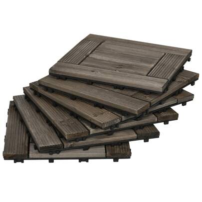 Outsunny 27 Pcs Wooden Interlocking Decking Tiles, 30 X 30 Cm Outdoor Flooring Tiles, 2.5㎡ Per Pack, For Patio, Balcony, Terrace, Hot Tub, Charcoal Grey