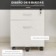 Vinsetto Archivador Móvil para Archivos A4 con Ruedas Gabinete de Archivos Suspendidos con 2 Cajones y Cerradura 40x45x55,6 cm - Blanco - Ver 4