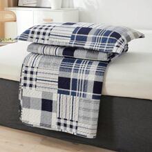 Plaid Bedding Quilts Lightweight Patchwork Quilt Set Classic Buffalo Check Bedspread Breathable Coverlet Geometric Bed Set Plaid Home Decor - 藏蓝色 - 查看 7