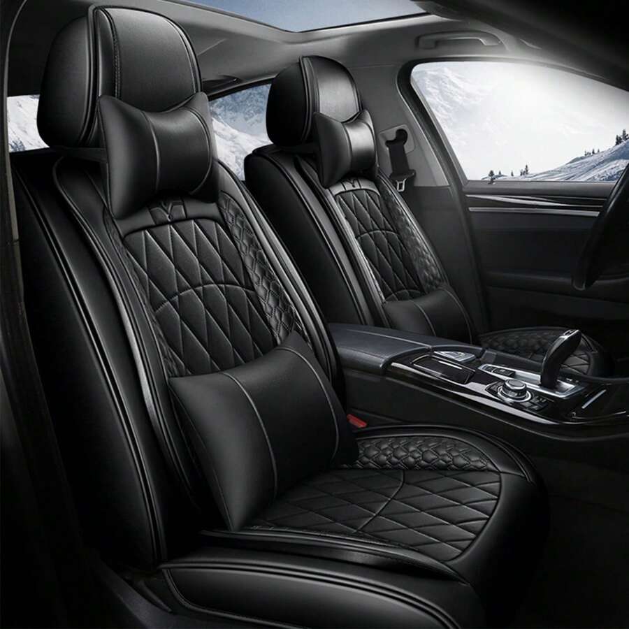 Luxurious 5Pcs Car Seat Cover Full Set Pu Leather Universal Front Rear Seat Protector - Black - View 1