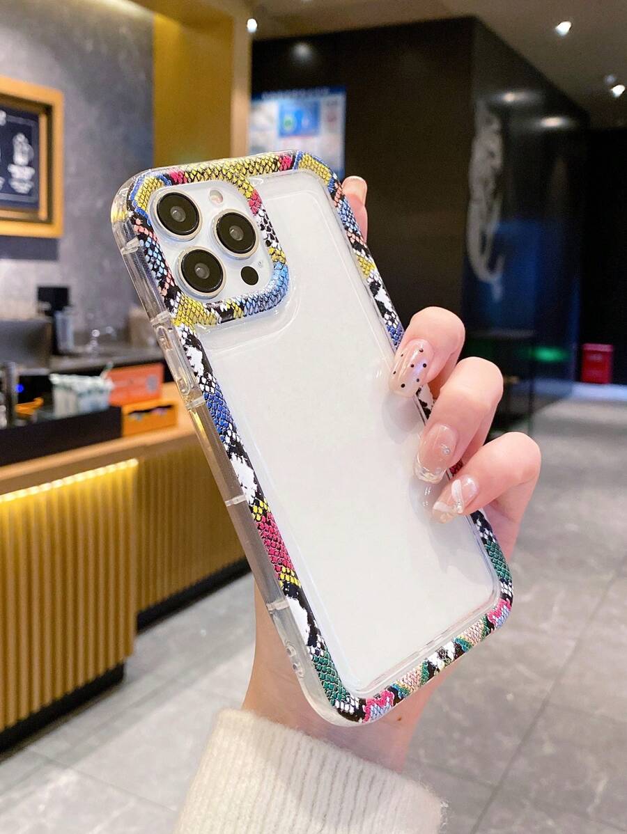 1pc Fashionable Thickened Transparent Tpu Phone Case With Colored Drawing Pattern, Shockproof, Compatible With Iphone - Multicolor - View 1